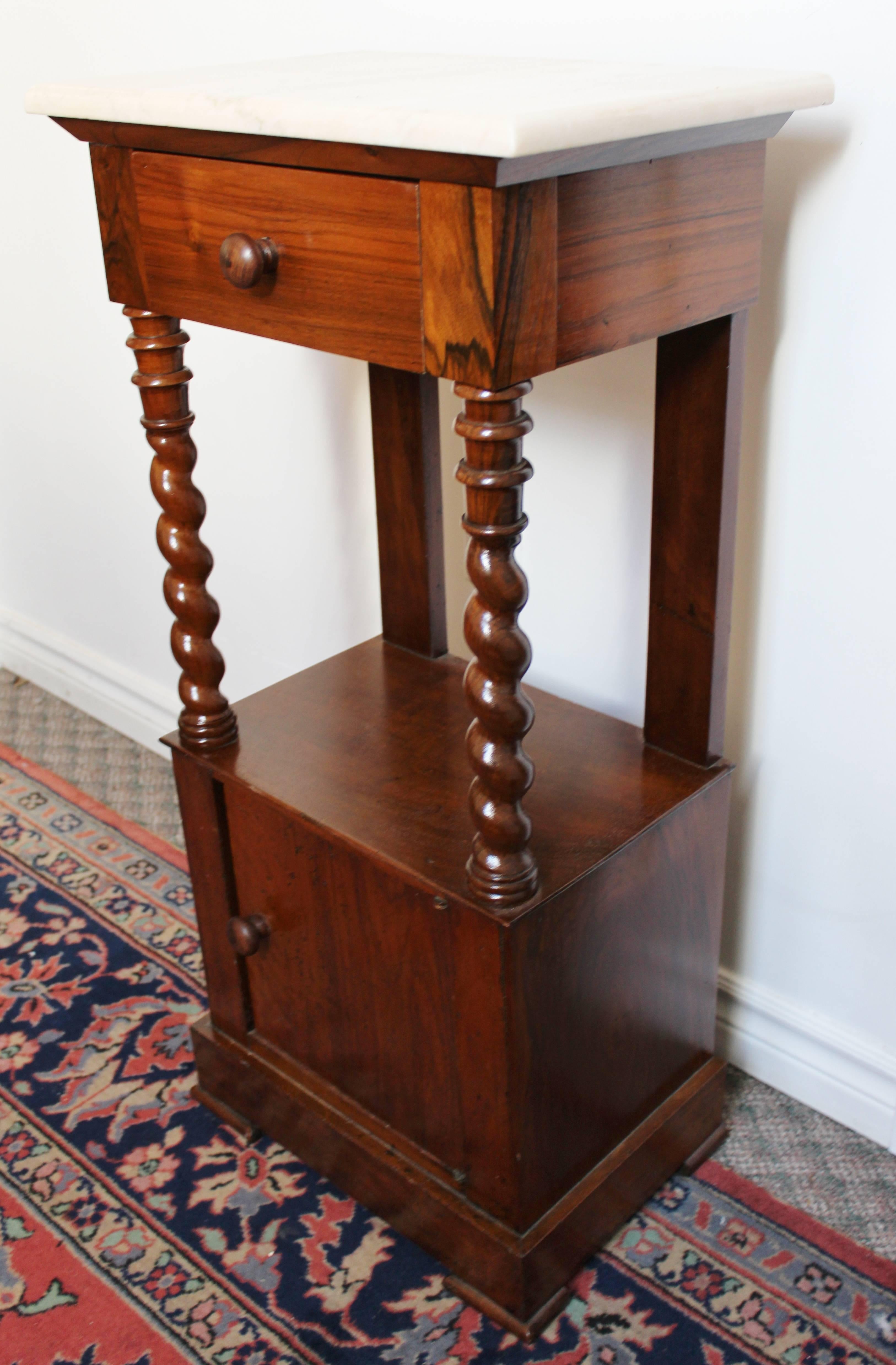 Early 19th century French barley twists night table or stand with marble top.