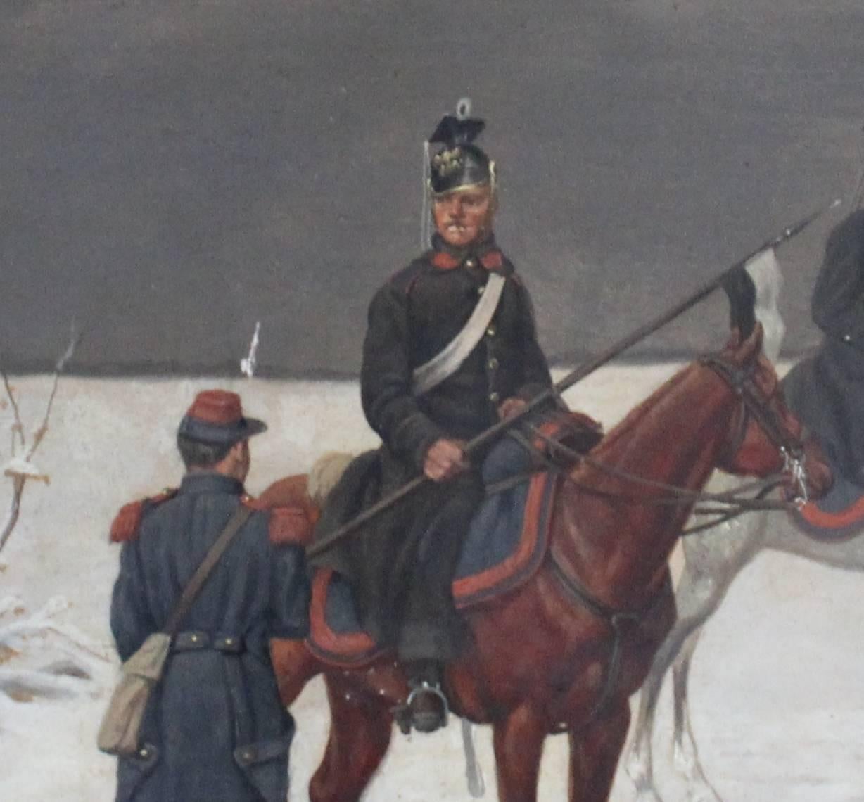 Pair of Christian Sell oil paintings.

Christian Sell (German 1831-1883).

These paintings depict military scenes of snow-covered landscapes with Prussian infantrymen. The artist is known for his historic soldier and battle paintings. 

Each