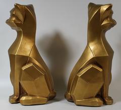 Cubist Chalkware Cat Sculptures, Mid-Century Modern