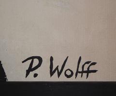 'P. Wolff' Mid-Century Modern Abstract Oil Painting