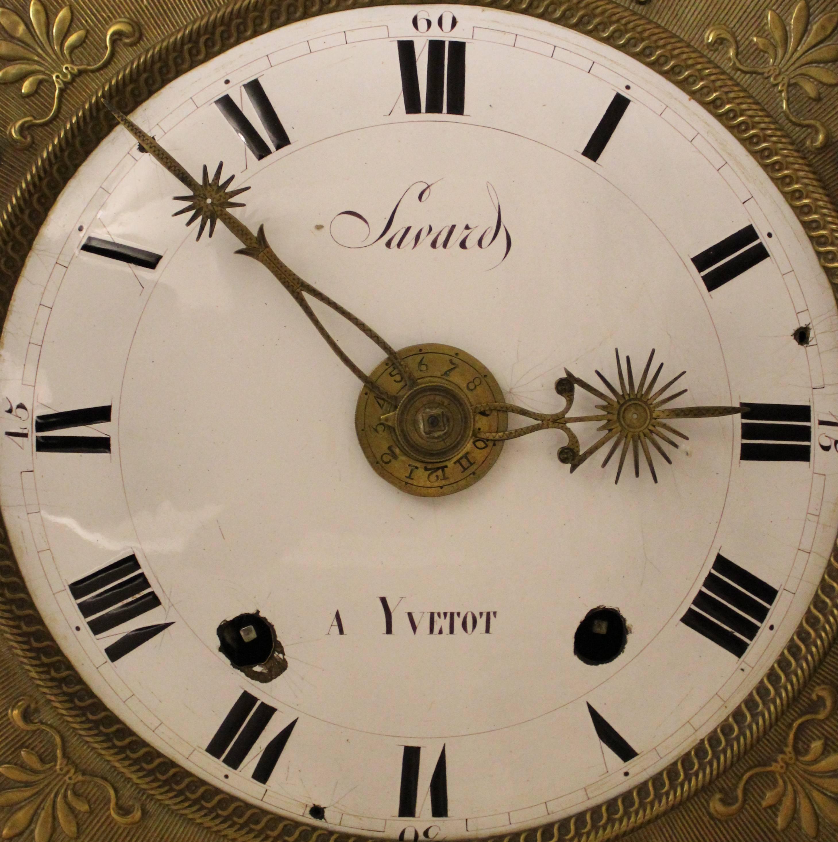 French Empire Carved 'Savard' Comtoise or Morbier Longcase Clock from Yvetot 2