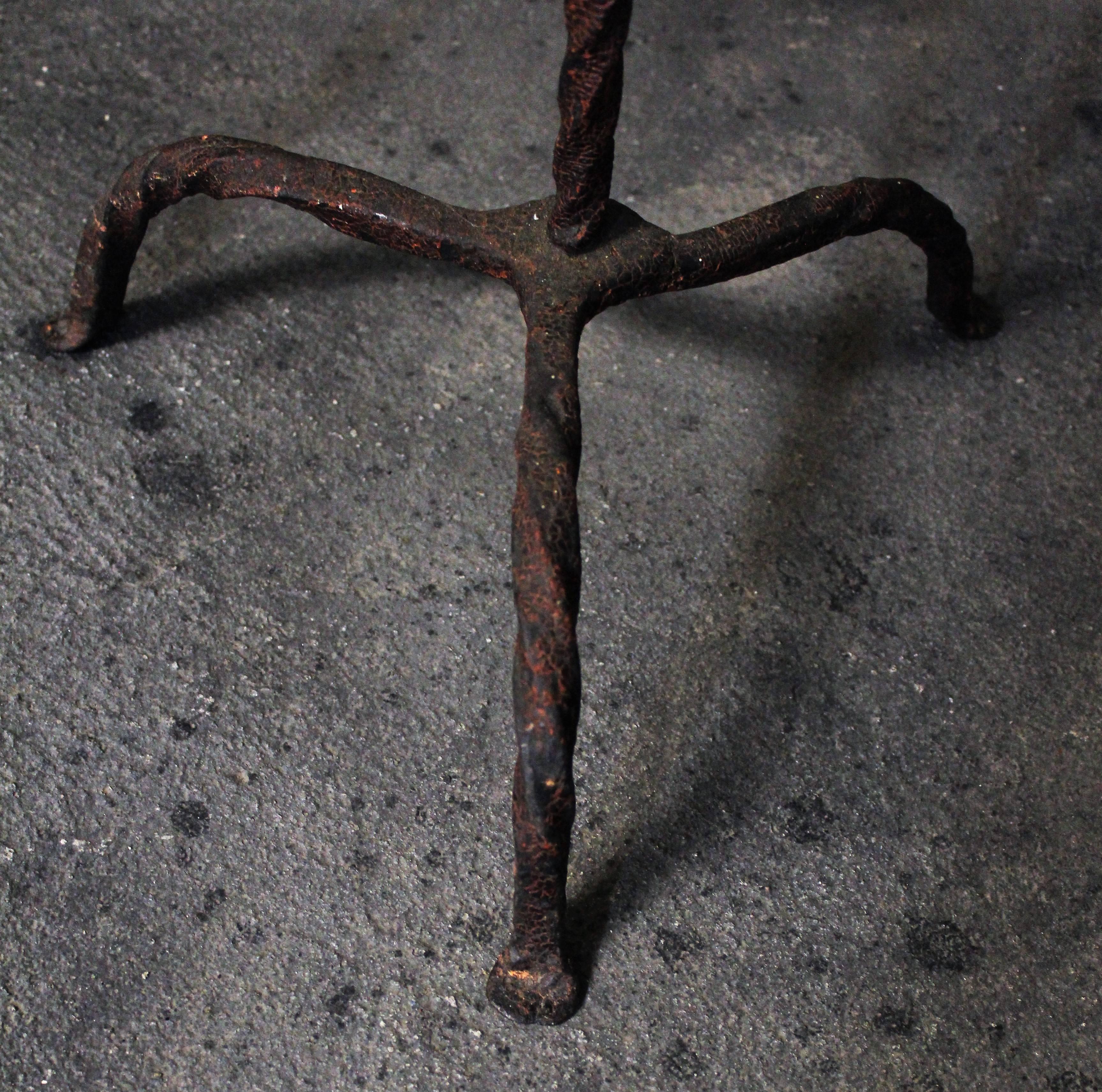 Folk Art 18th Century Adjustable Floor Standing Wrought Iron Rush Light and Candle Holder
