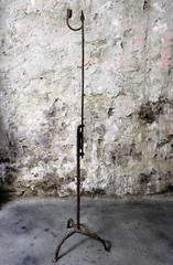 18th Century Adjustable Floor Standing Wrought Iron Rush Light and Candle Holder