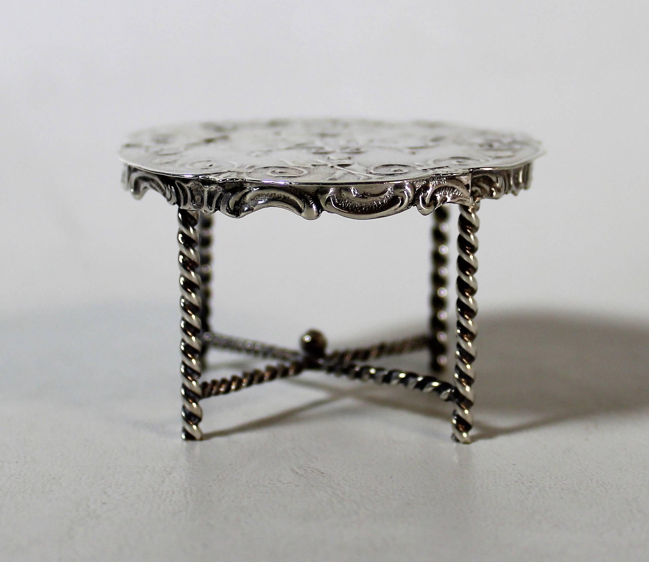 English Edwin Thompson Bryant Sterling Silver French Louis XV, Doll Table and Chairs For Sale