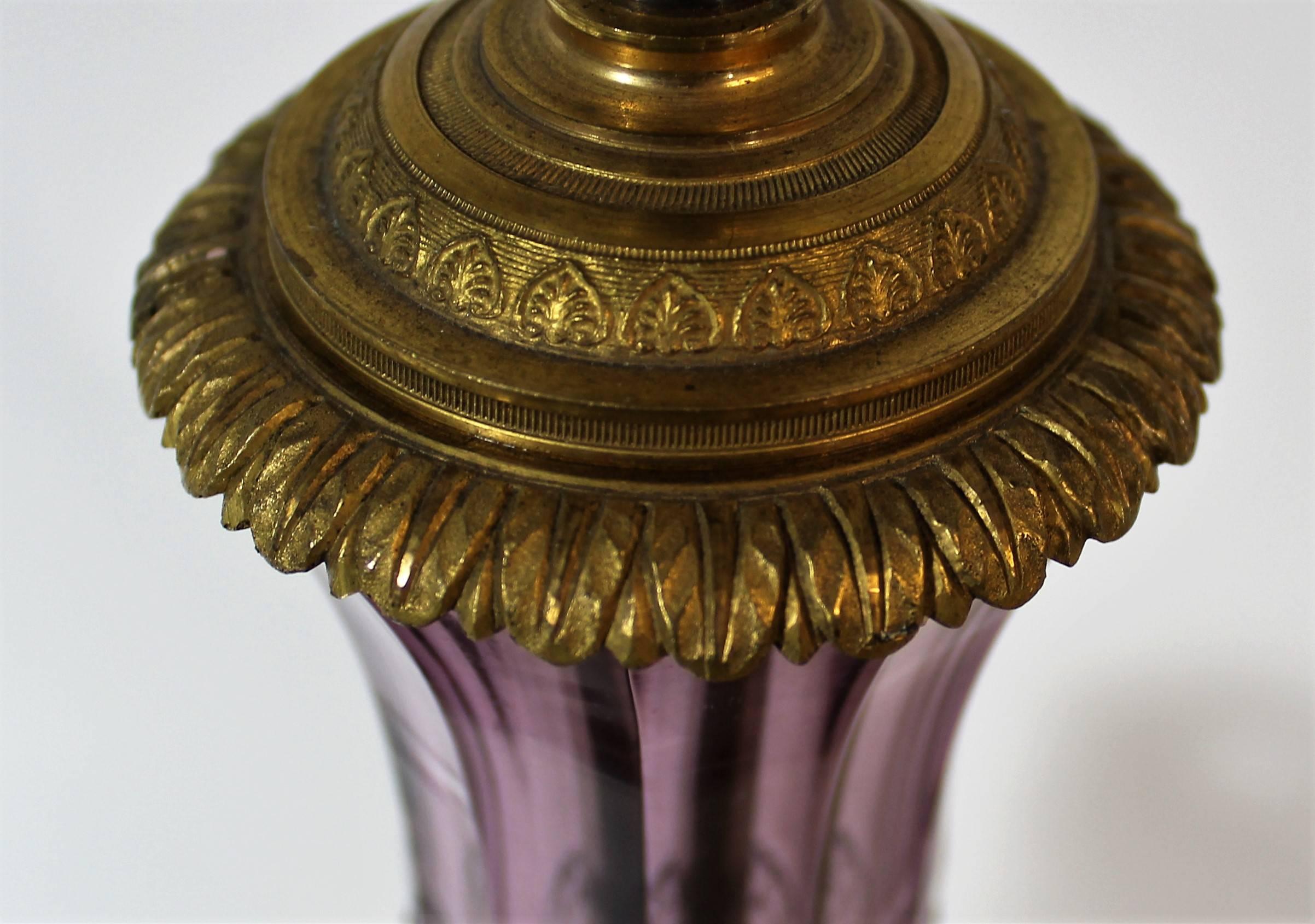 Pair of Baccarat Lamps with Amethyst Color Crystal and Gilt Bronze Mounts 2