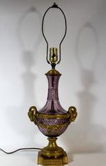 Pair of Baccarat Lamps with Amethyst Color Crystal and Gilt Bronze Mounts