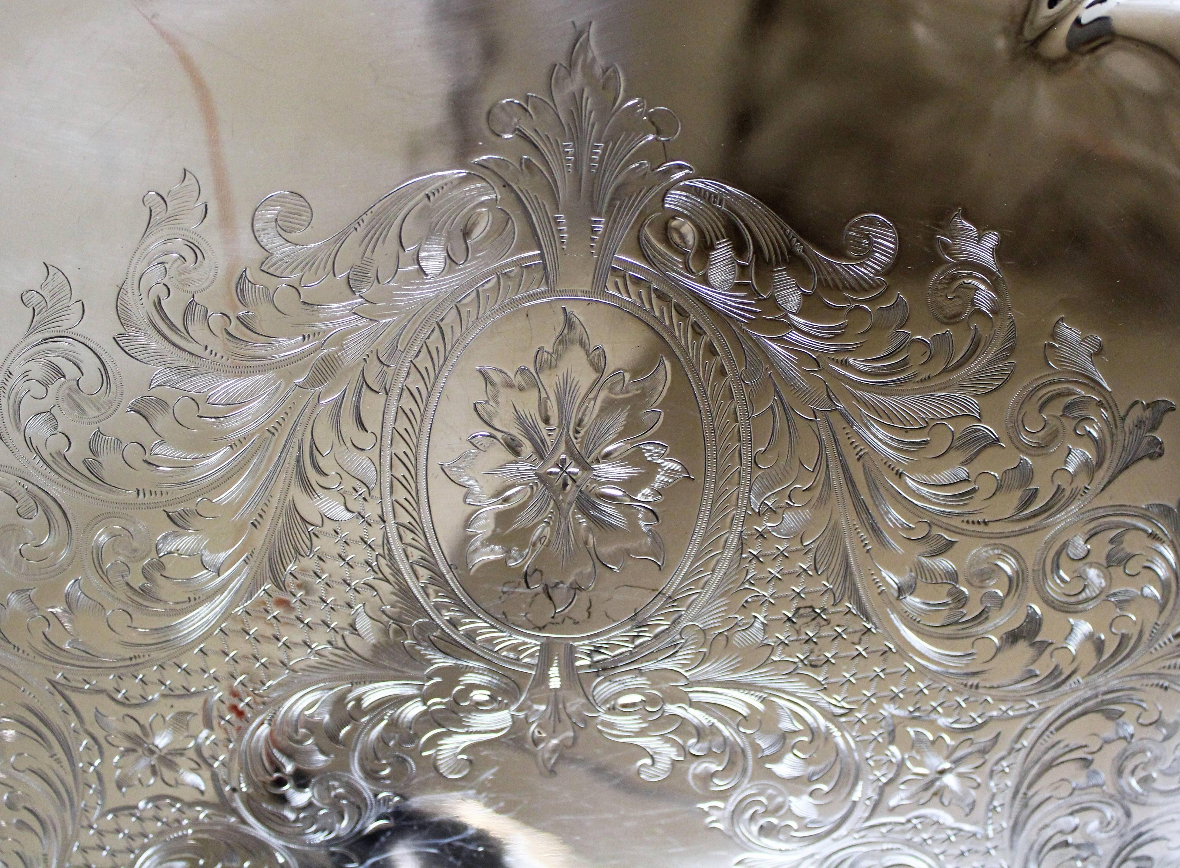 British 19th Century Sheffield Silverplate Serving Tray by John Round and Sons