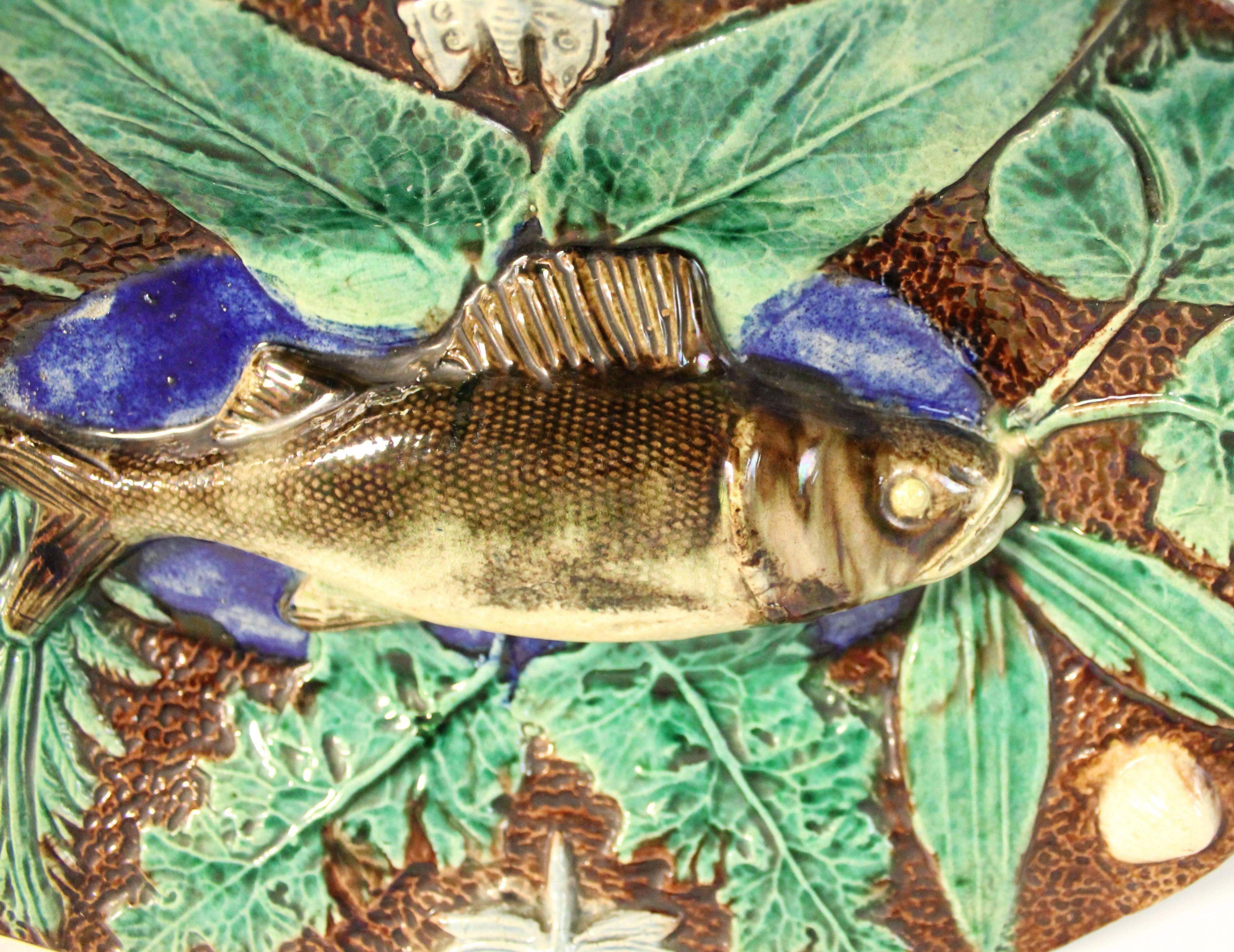 Francois Maurice Majolica Palissy Fish Wall Platter In Excellent Condition In Hamilton, Ontario