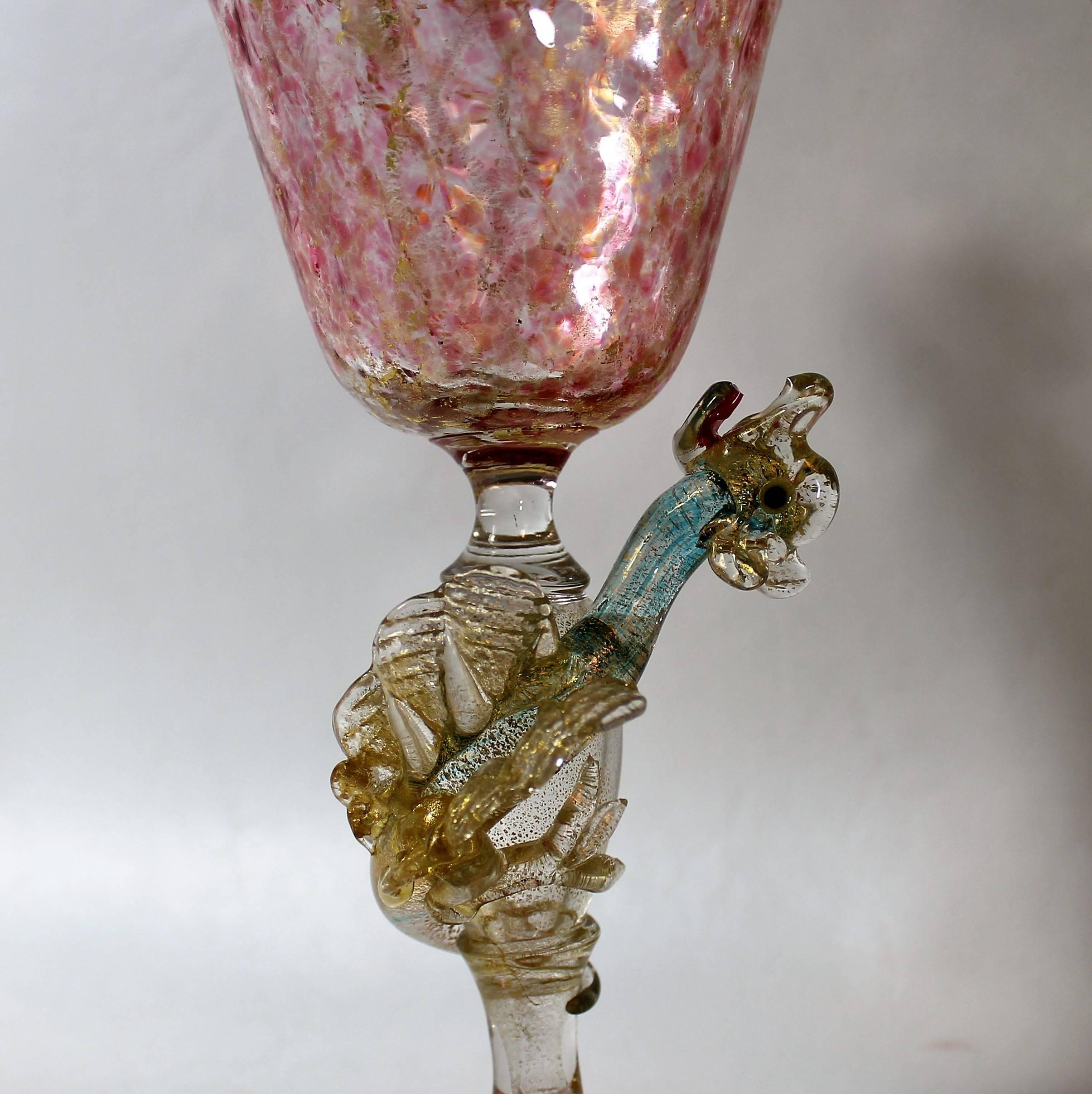 Italian Twelve Salviati Murano Dragon Goblets, Handblown Venetian Glass