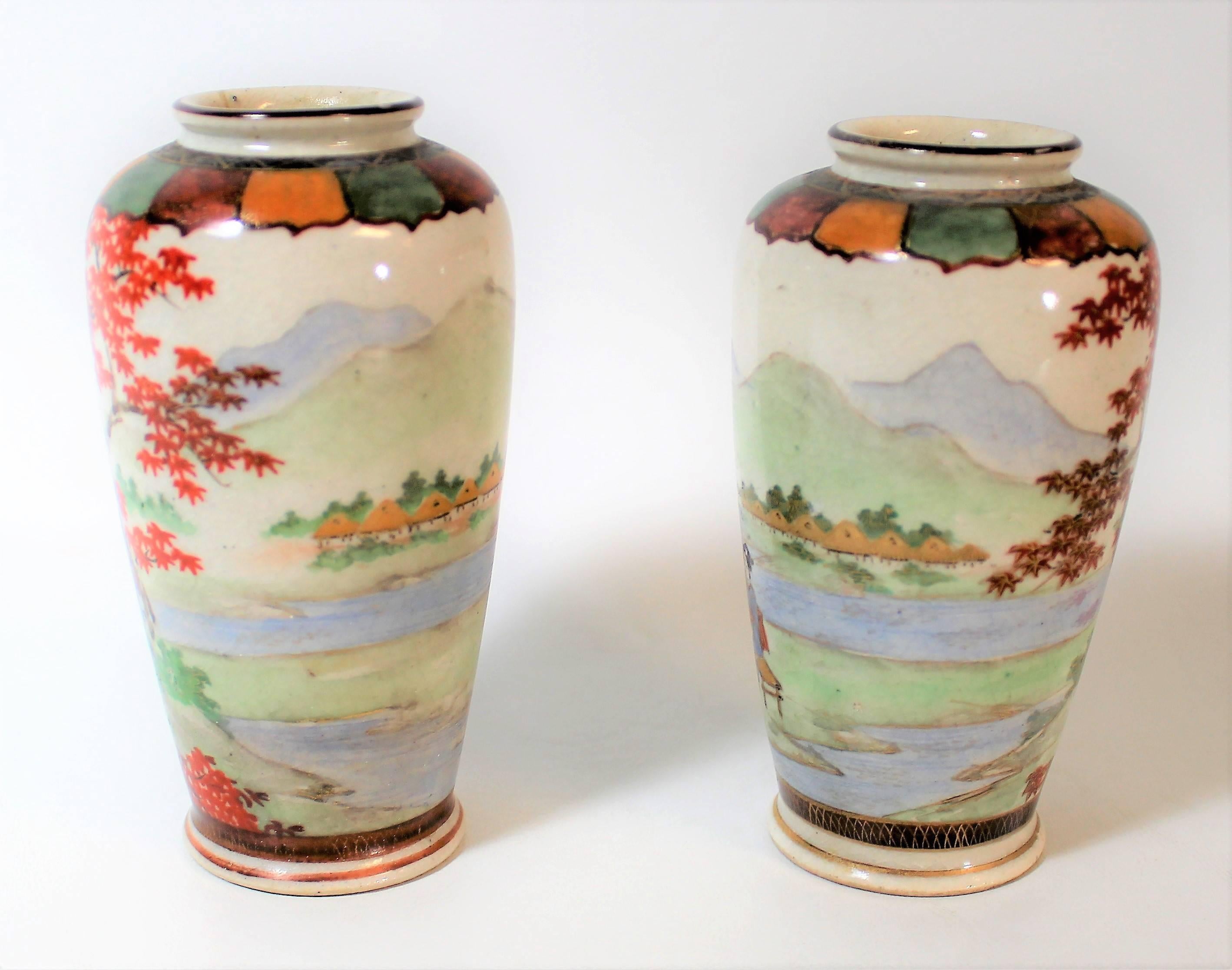 Pair of Japanese Meiji Period Hand-Painted Porcelain Vases 1