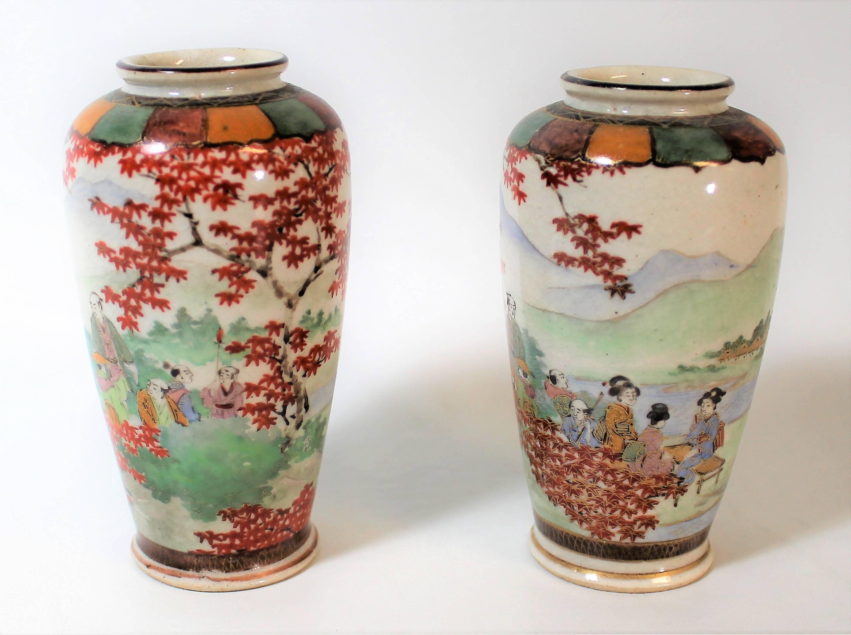 19th Century Pair of Japanese Meiji Period Hand-Painted Porcelain Vases