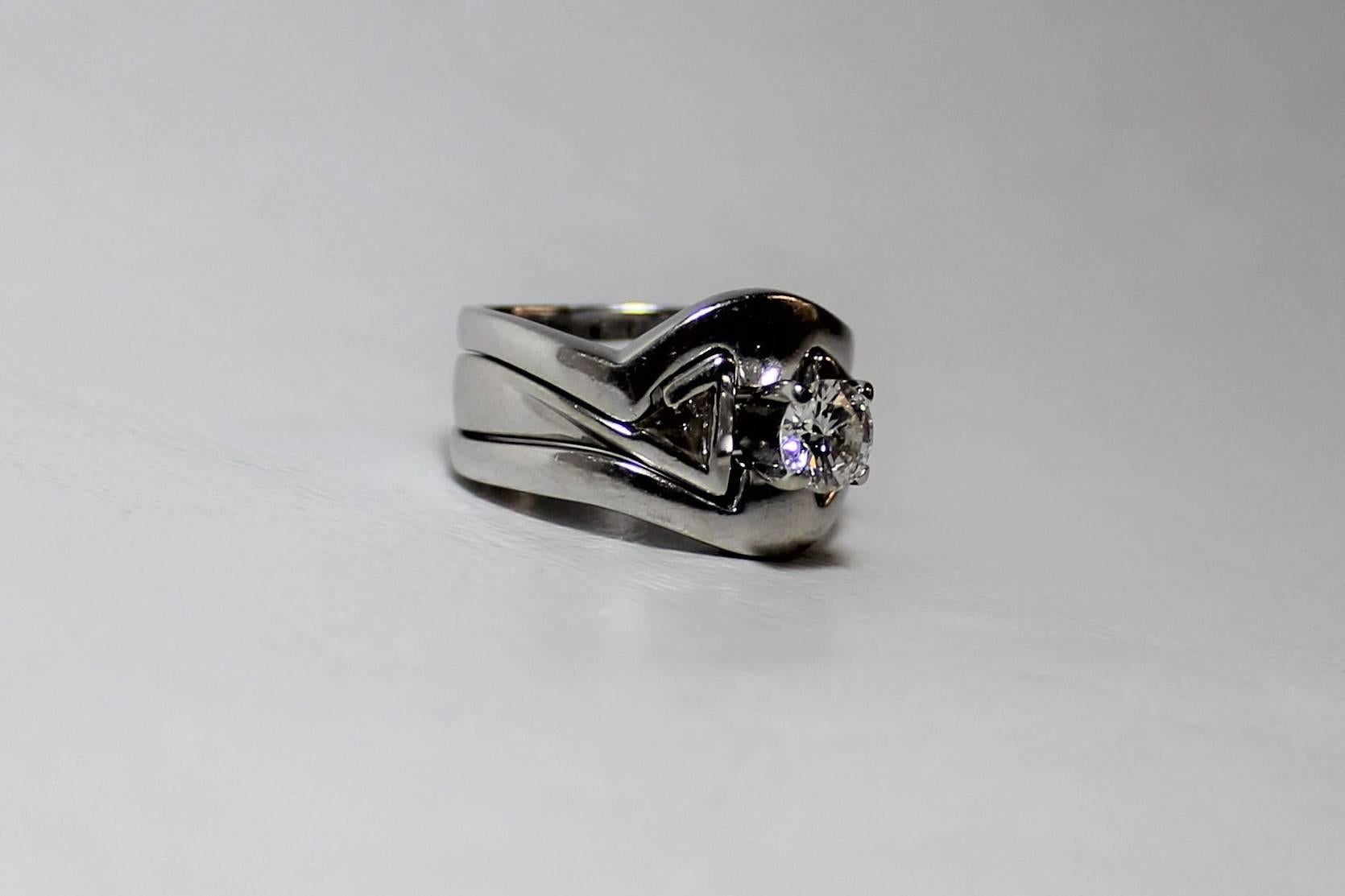 20th Century Lady's Diamond and White Gold Three-Piece Engagement Ring Set For Sale