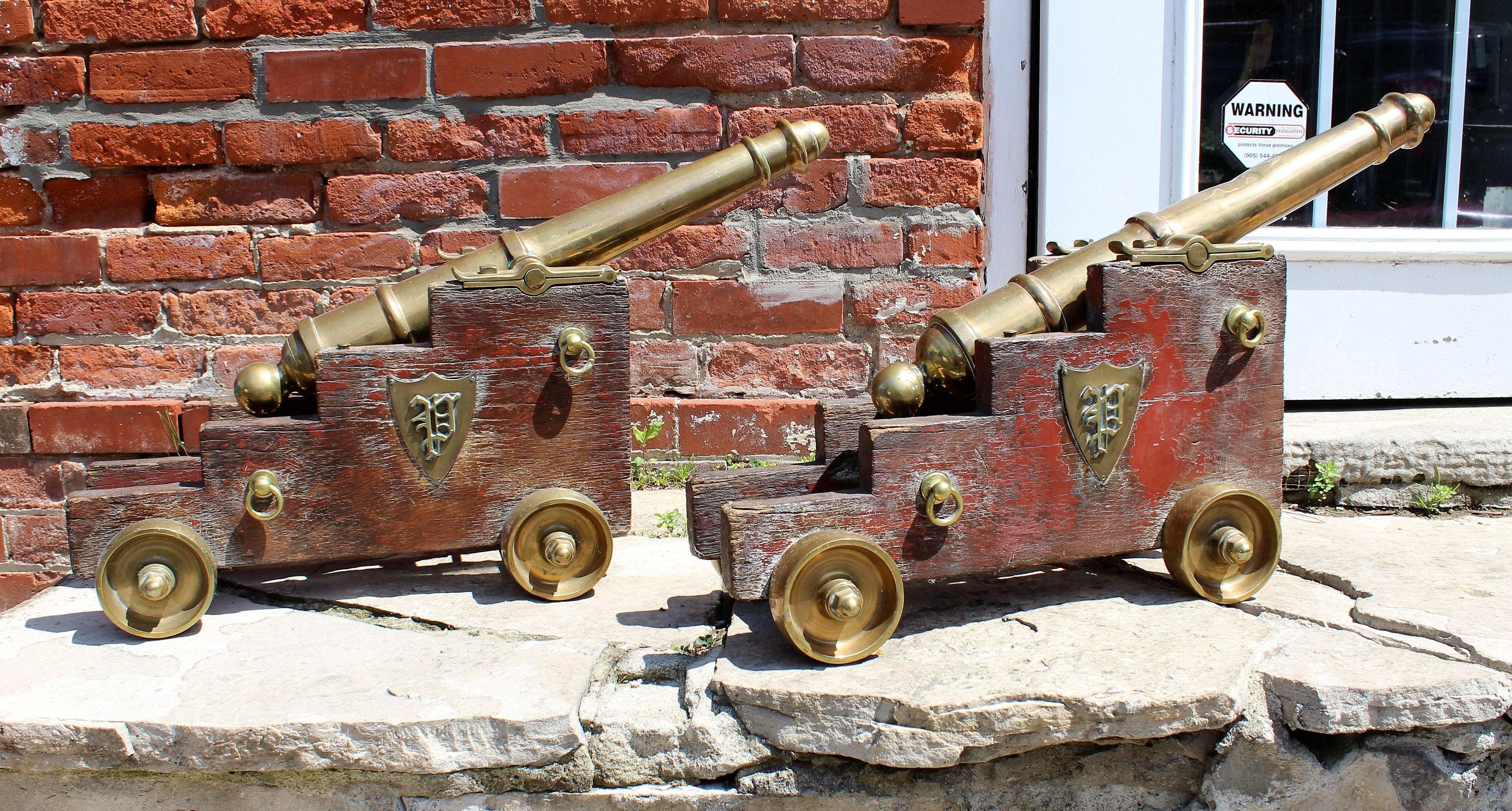 Pair of 19th Century Brass Models of Naval Deck Cannons 6