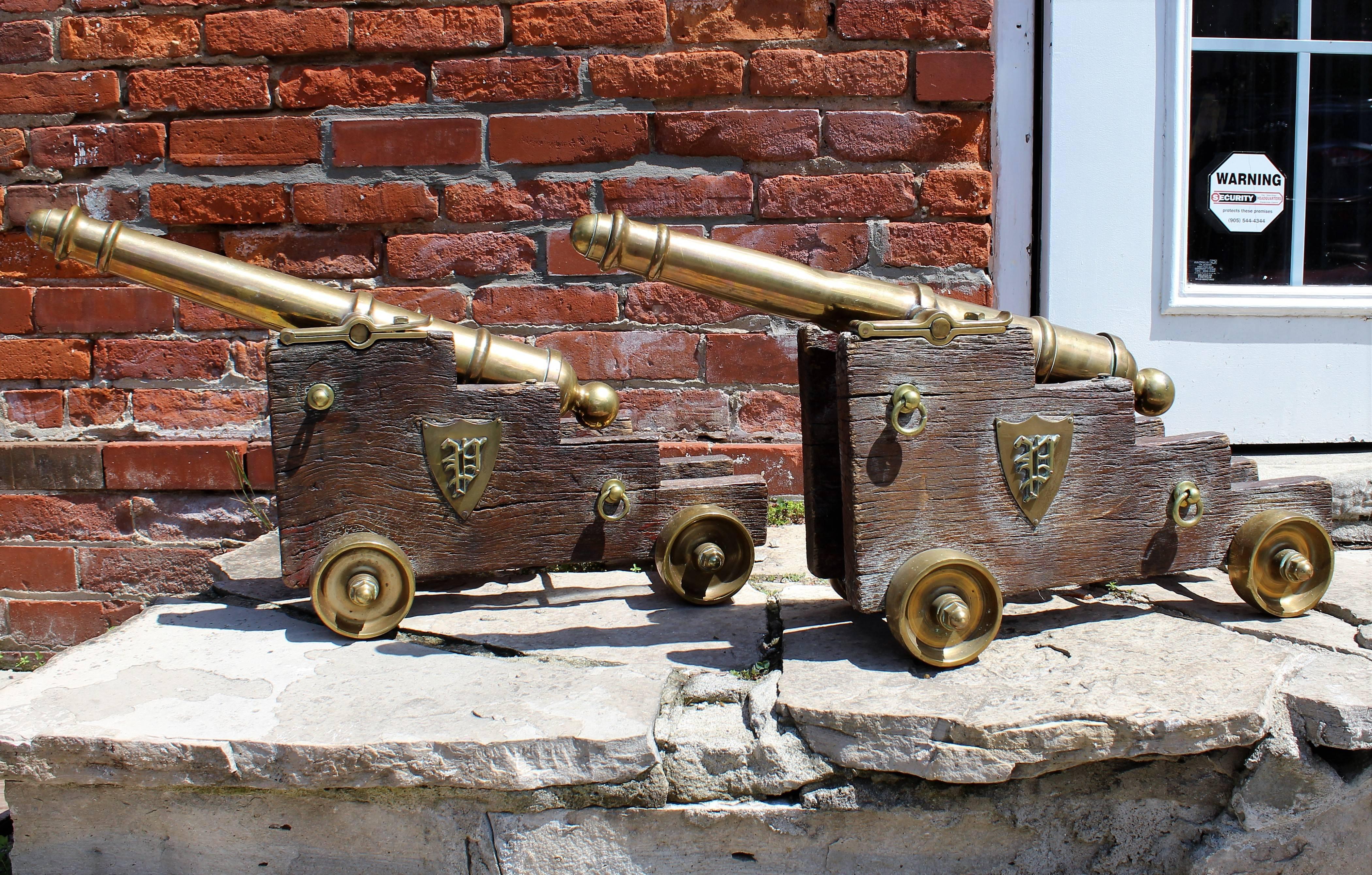 Pair of 19th Century Brass Models of Naval Deck Cannons 7
