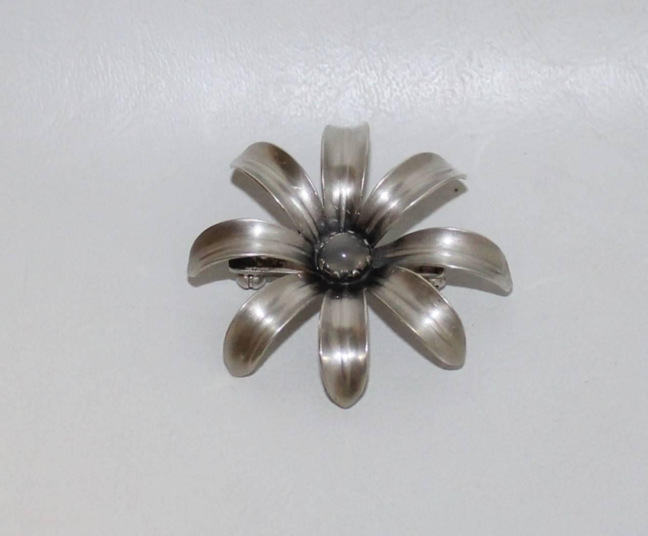 Borge Malling Jensen Danish sterling silver and white moonstone modernist brooch pin

Scandinavian Modern / Mid-Century Modern.