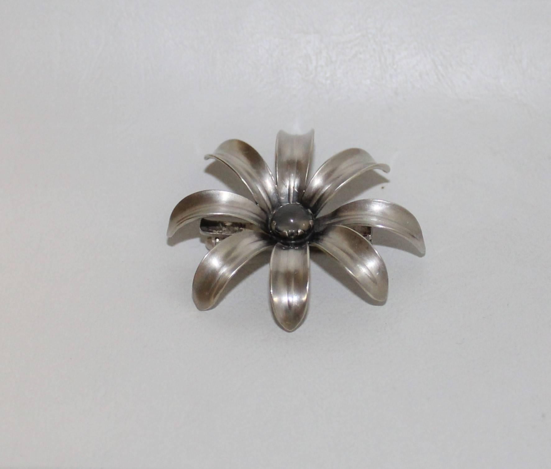 Scandinavian Modern Borge Malling Jensen Danish Sterling Silver and Moonstone Modernist Brooch Pin