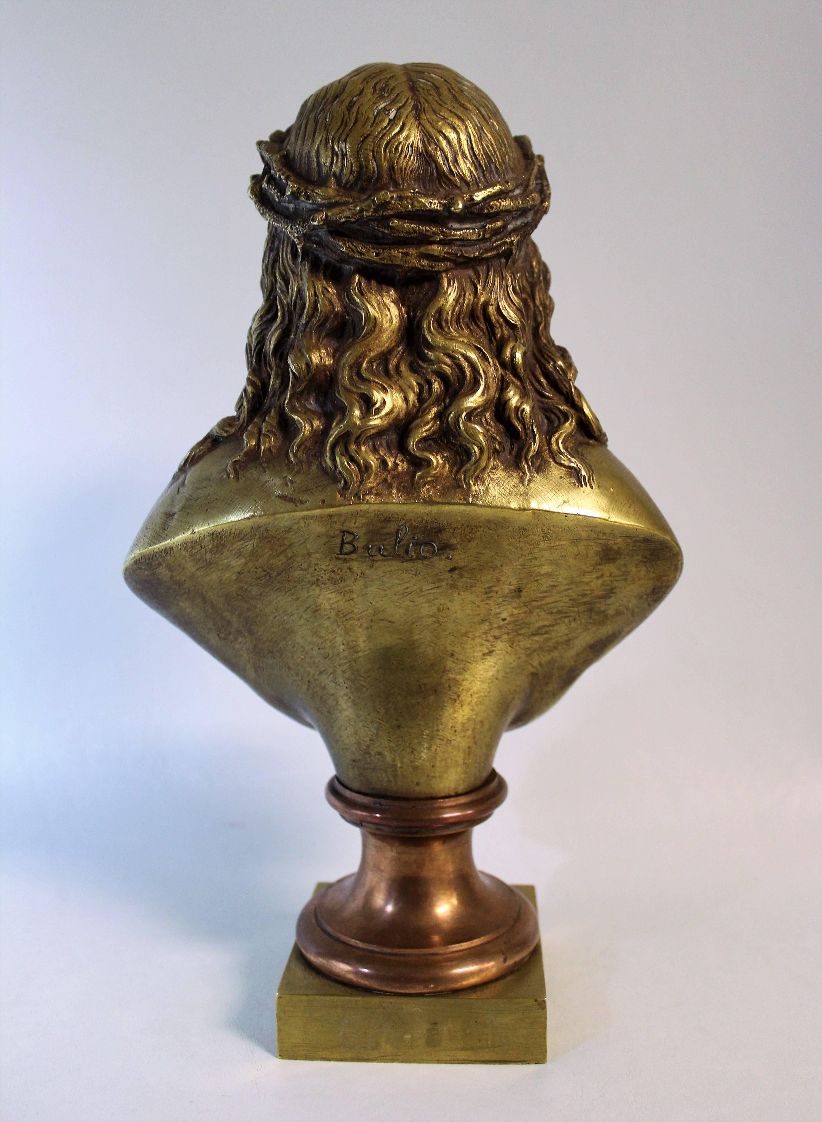 French Jean Bulio Patinated Gilt Bronze Sculpture of Jesus Christ