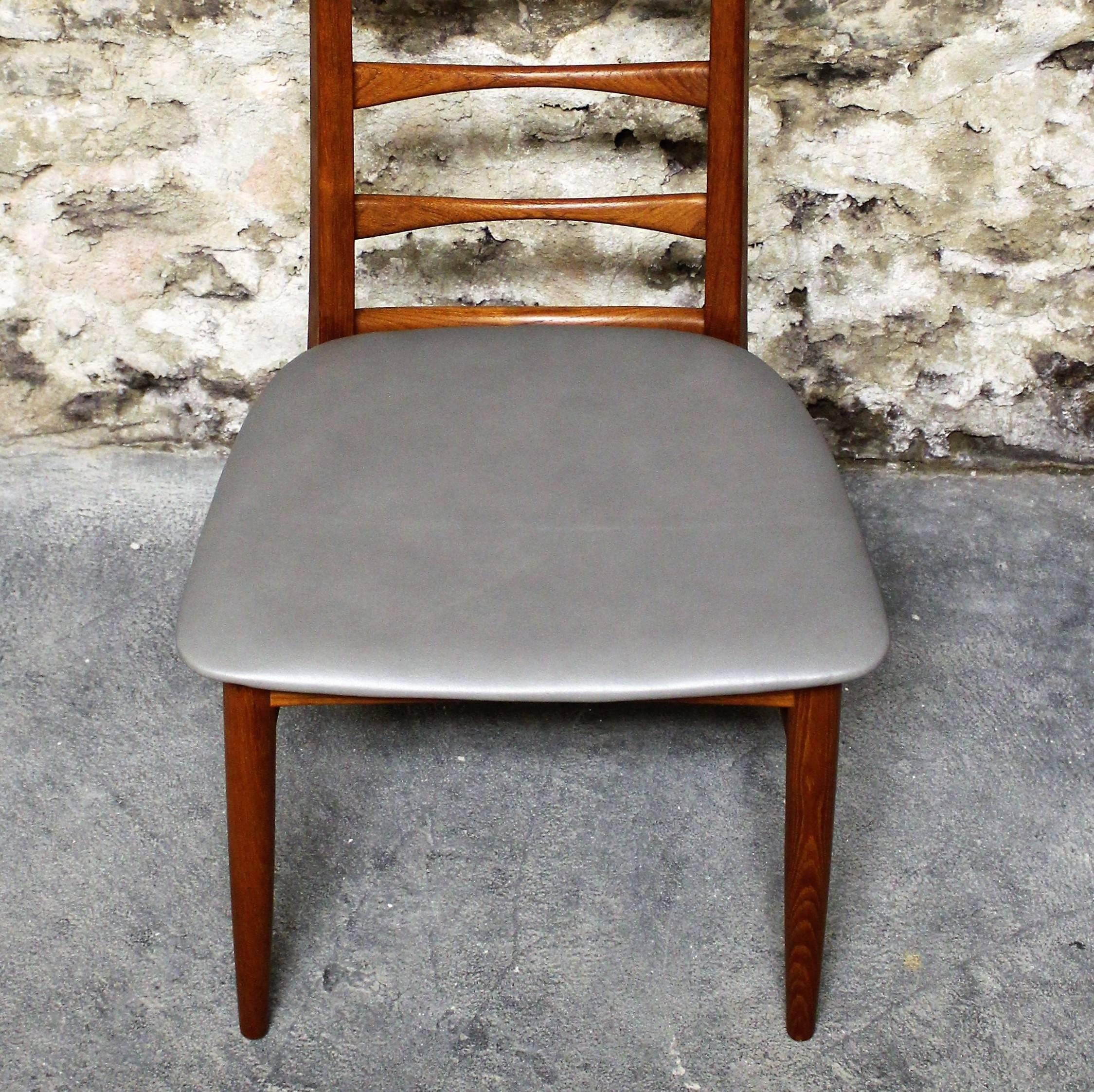 Leather Niels Koefoed for Koefoed Hornslet, Set of Six Danish Teak 'Lis' Dining Chairs