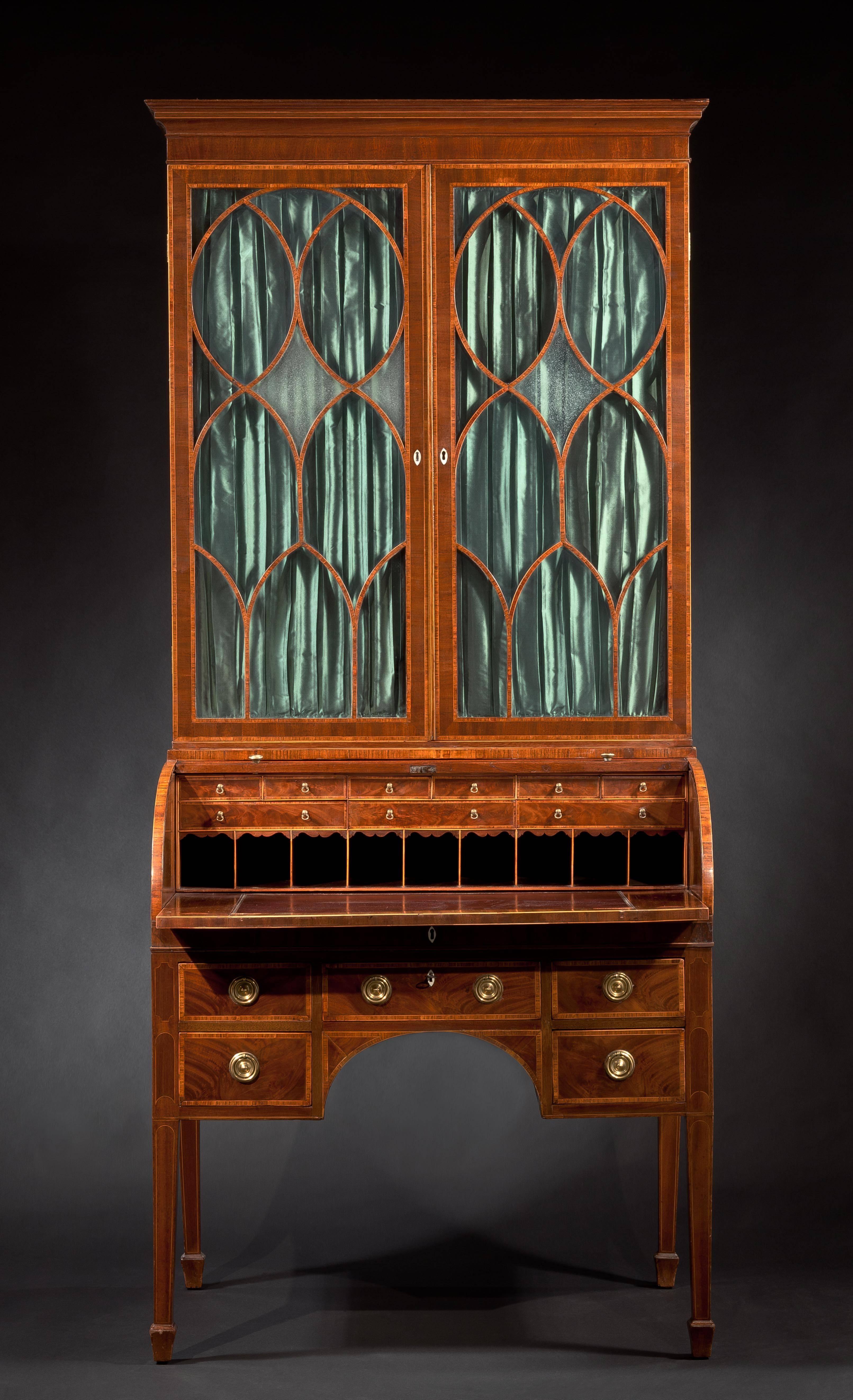 Inlay Important Federal Inlaid Mahogany Tambour Cylinder Secretary Bookcase