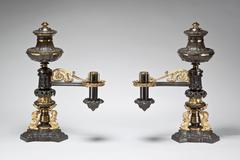 Pair of Regency Lacquered Brass Argand Lamps