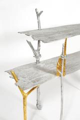 Console Boyscout. Fonte d'aluminium. Feuilles d'or. Mattia Bonetti