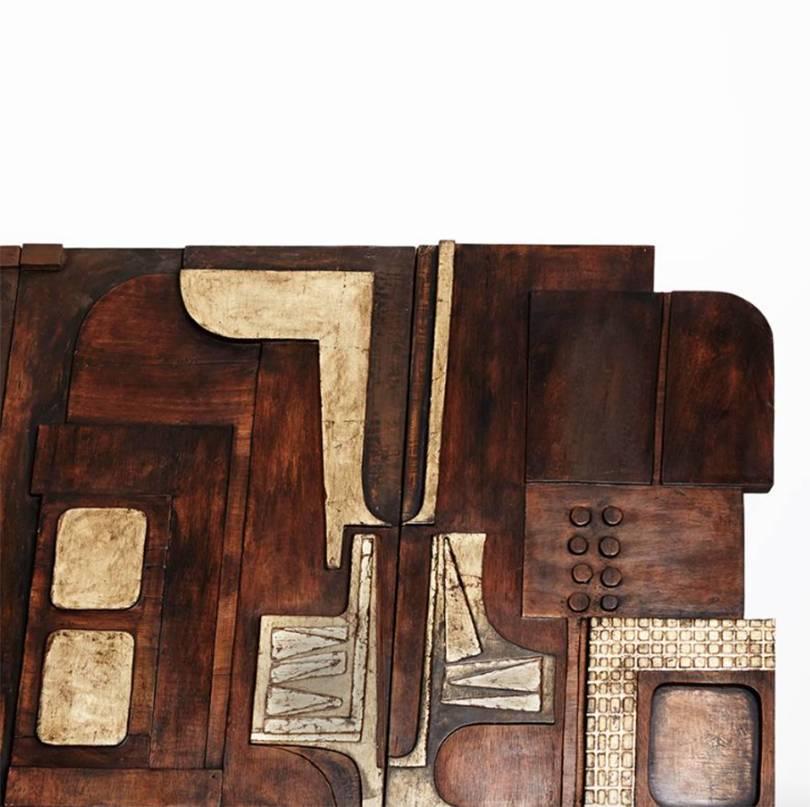 Four midcentury wall sculpture panels signed Nerone.
Stained oak, darkened copper panels with faded oil gilt detail

Giovanni Ceccarelli 1937 - 1996
Italian painter, sculptor and furniture designer
Well know installations include the original