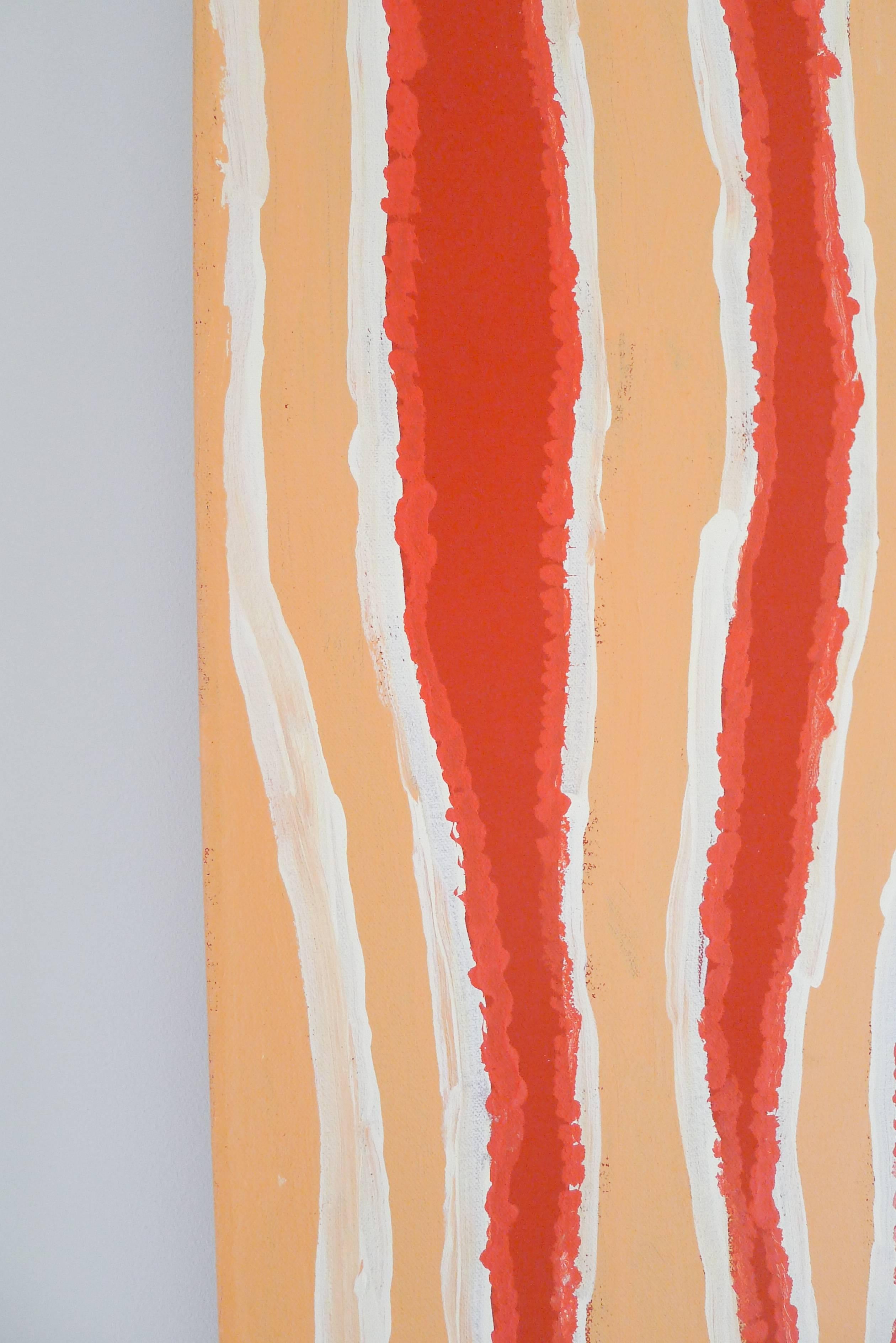 Tribal Warm Red and Orange Striped Australian Aboriginal Painting