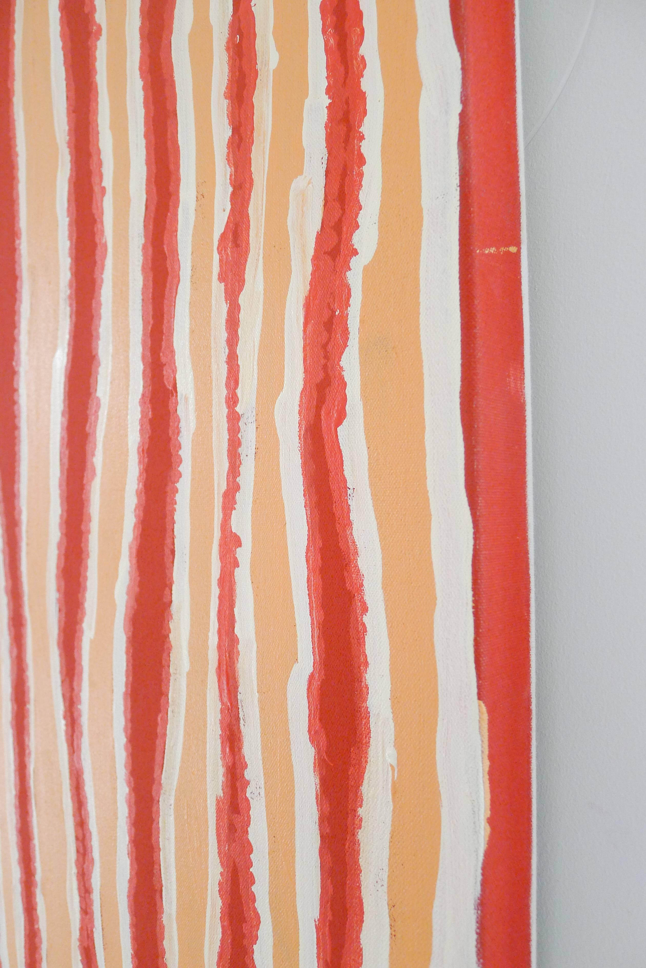 Painted Warm Red and Orange Striped Australian Aboriginal Painting