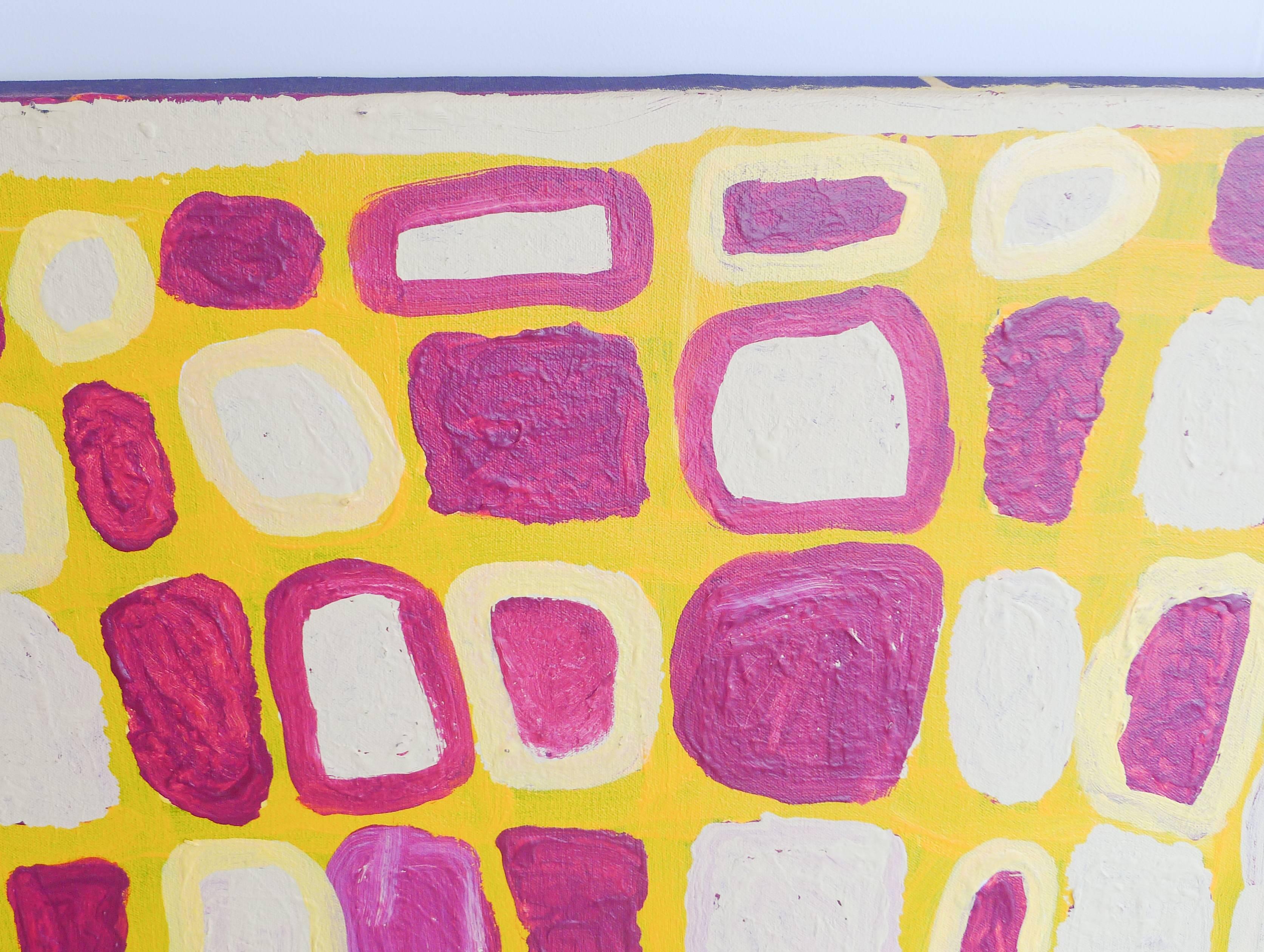 Tribal Small Bright Yellow and Magenta Australian Aboriginal Acrylic Painting