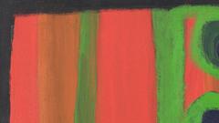 Orange, Black and Green Australian Aboriginal Square Painting by Dolly Snell