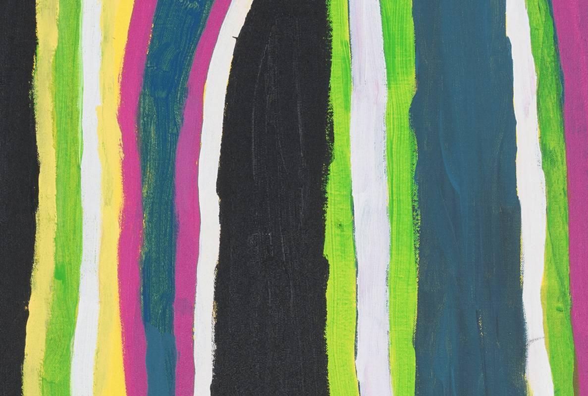 Expressionist Bright Striped Painting by Australian Aboriginal Artist Dolly Snell For Sale