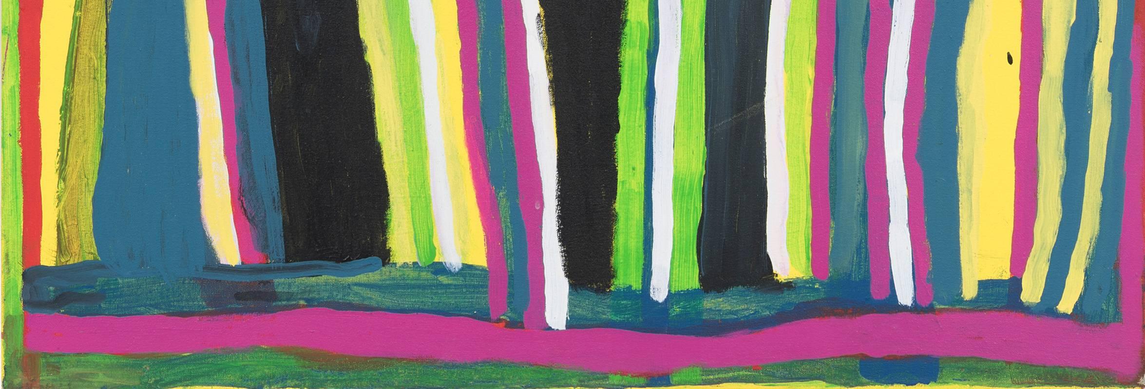 Painted Bright Striped Painting by Australian Aboriginal Artist Dolly Snell For Sale