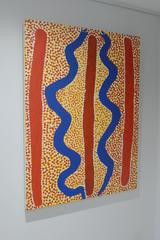 Australian Aboriginal Painting by Spider Snell with Blue and Red Snakes