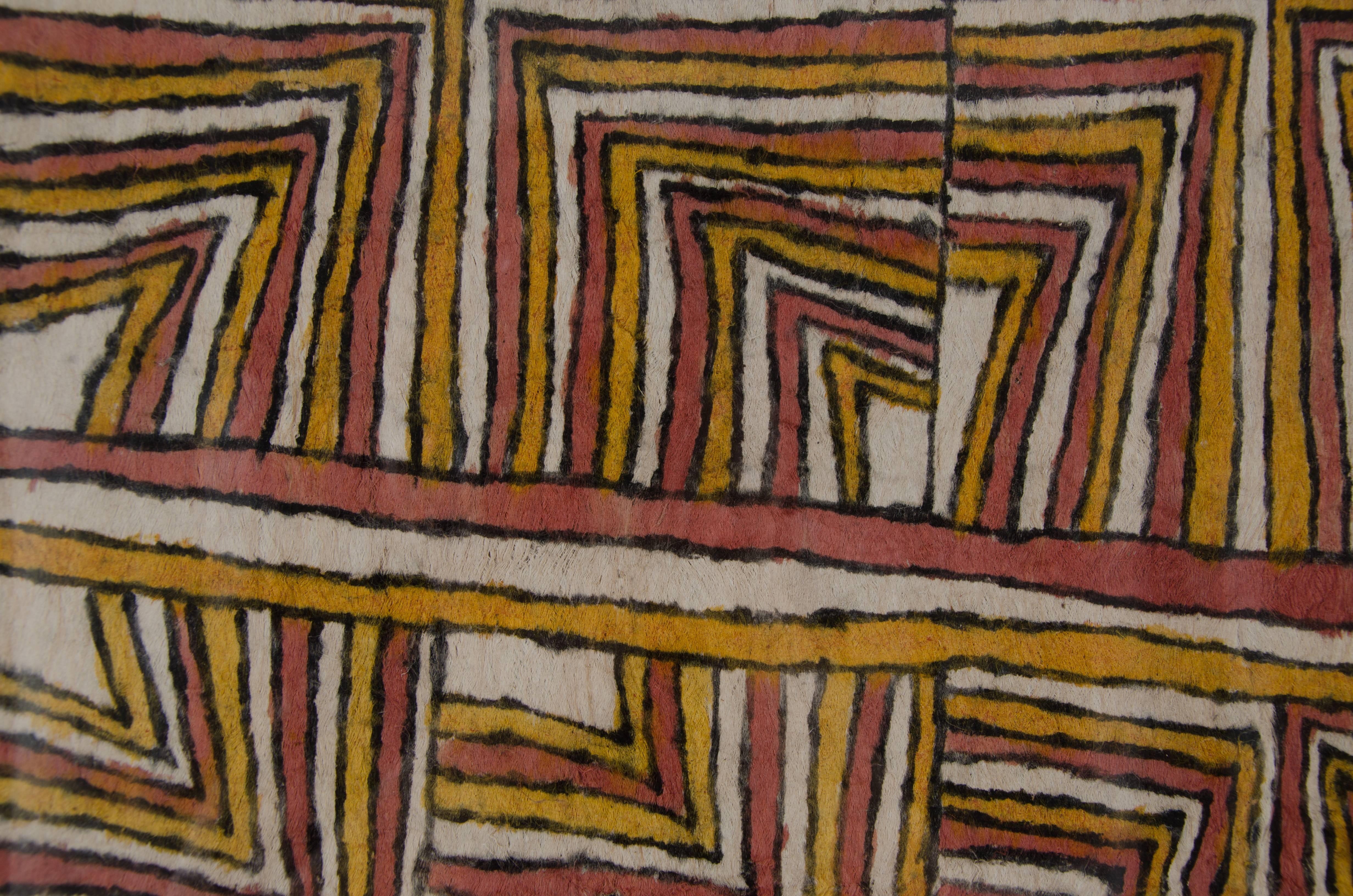 'Leaves of the Bamboo' by Brenda Kesi, Papua New Guinea Bark Cloth Painting In Excellent Condition For Sale In London, GB