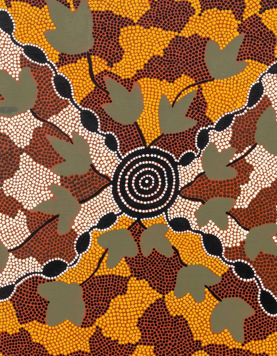 Tribal 'Bush Yam Dreaming' Australian Aboriginal Painting by Eu Napaltjarri For Sale