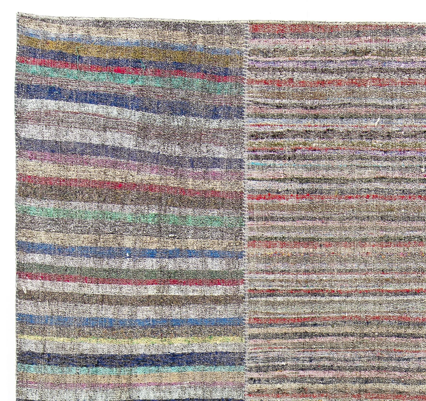 Turkish Cotton and Goat Wool Kilim Rug with Colorful Stripes