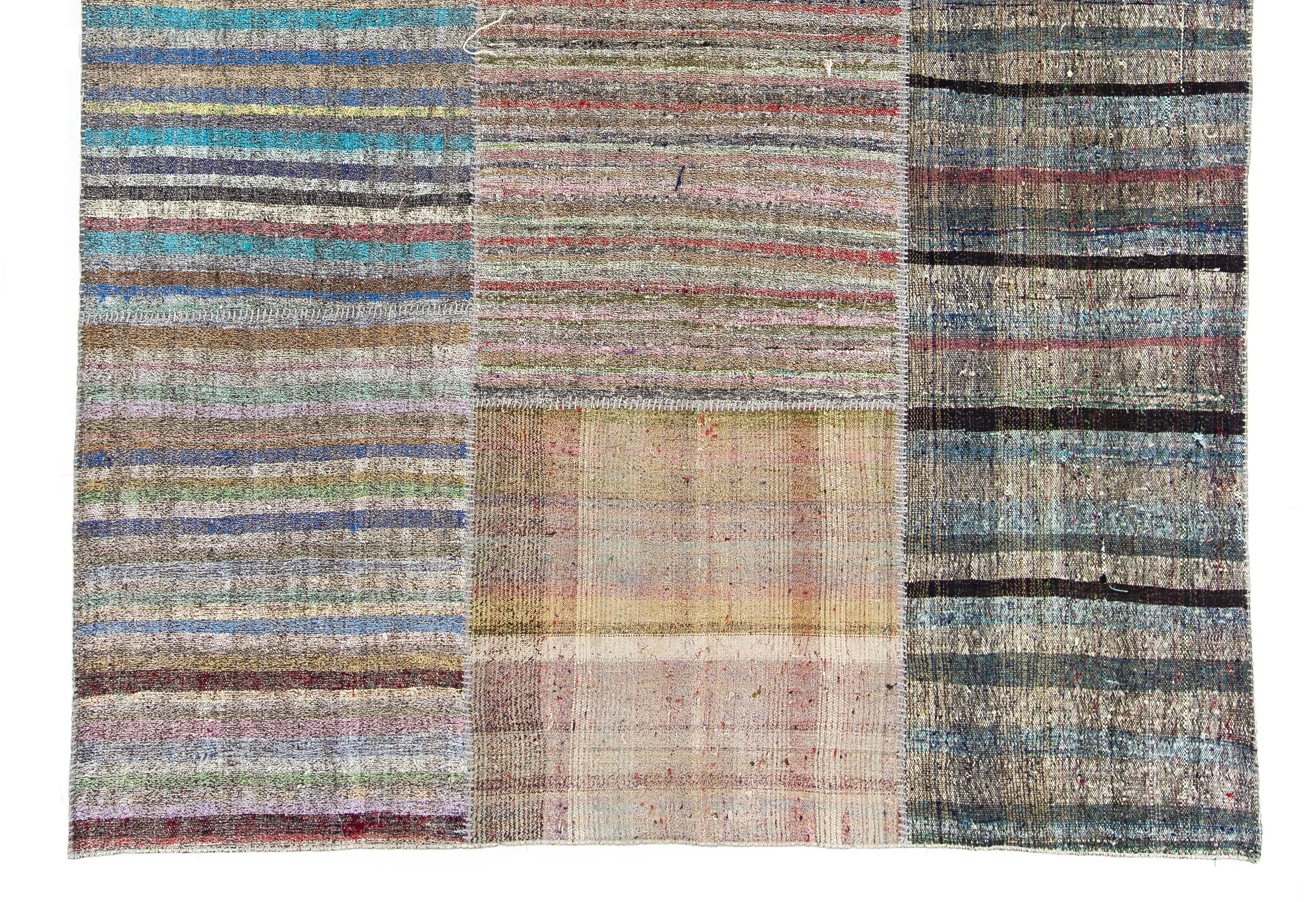 Cotton and Goat Wool Kilim Rug with Colorful Stripes In Excellent Condition In Philadelphia, PA