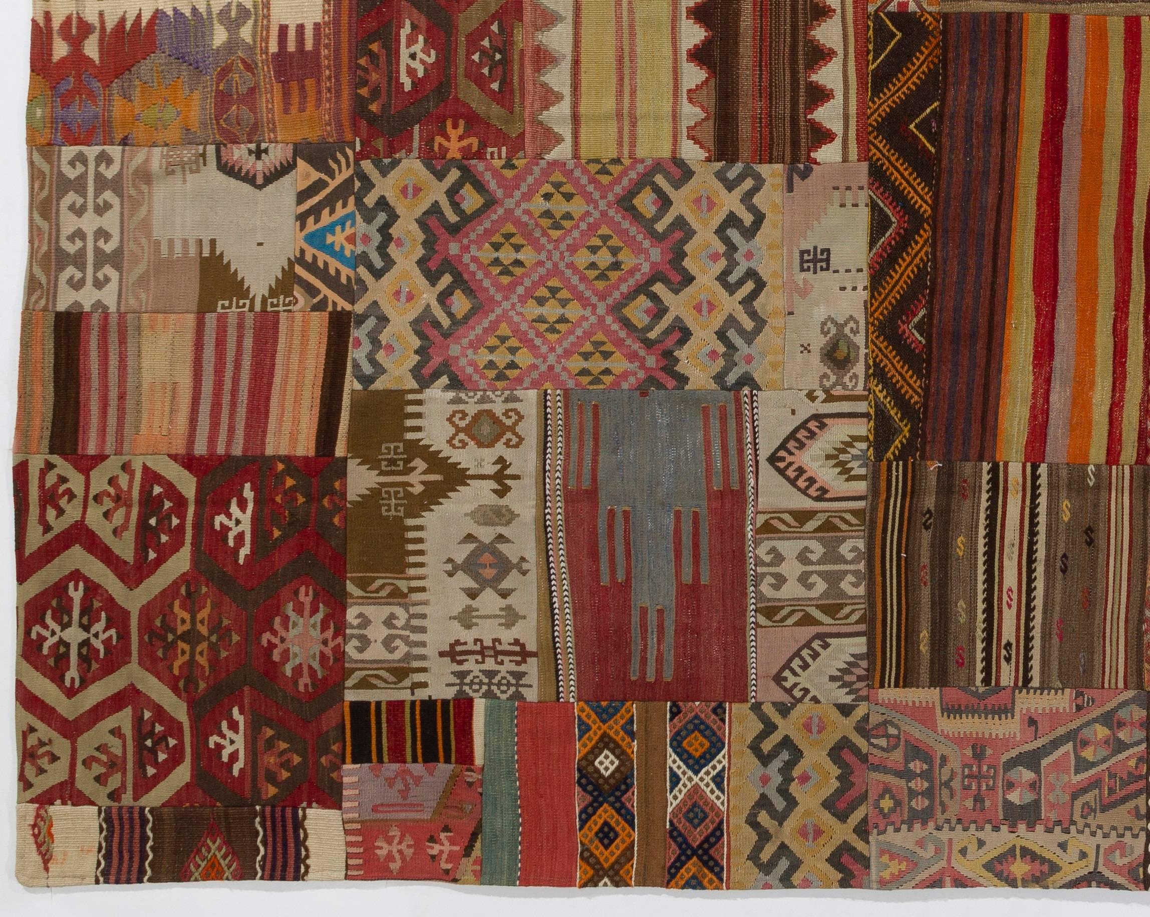 Woven Unique Patchwork Rug Made of Vintage Anatolian Kilims