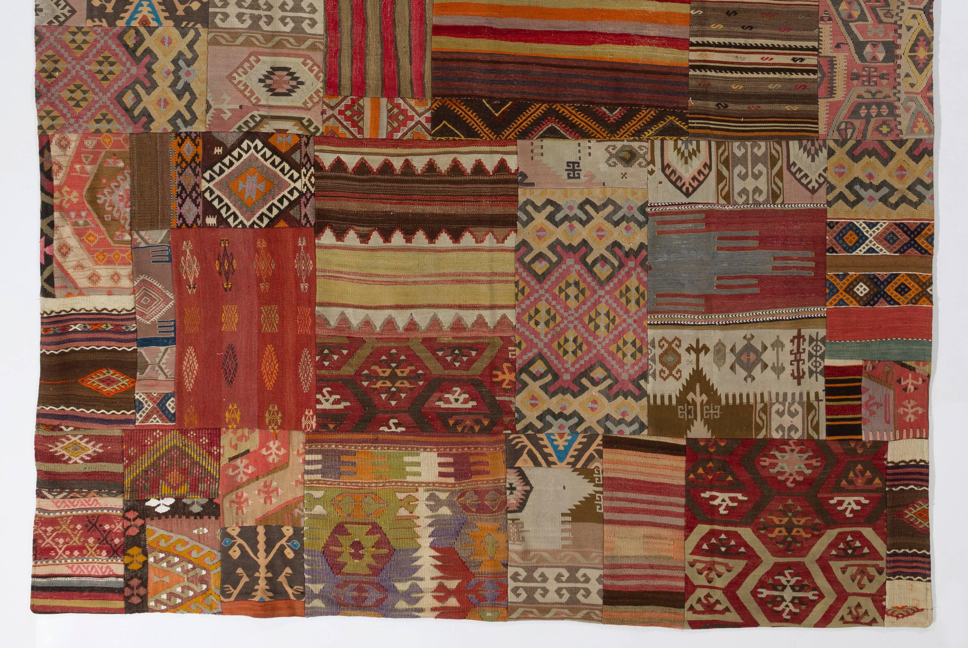 Contemporary Unique Patchwork Rug Made of Vintage Anatolian Kilims