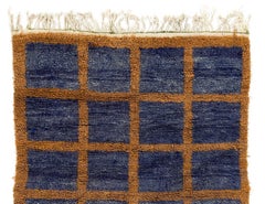 Vintage Tulu Rug in Blue & Ochre Colors, Soft Wool Pile, Custom Options Availabl