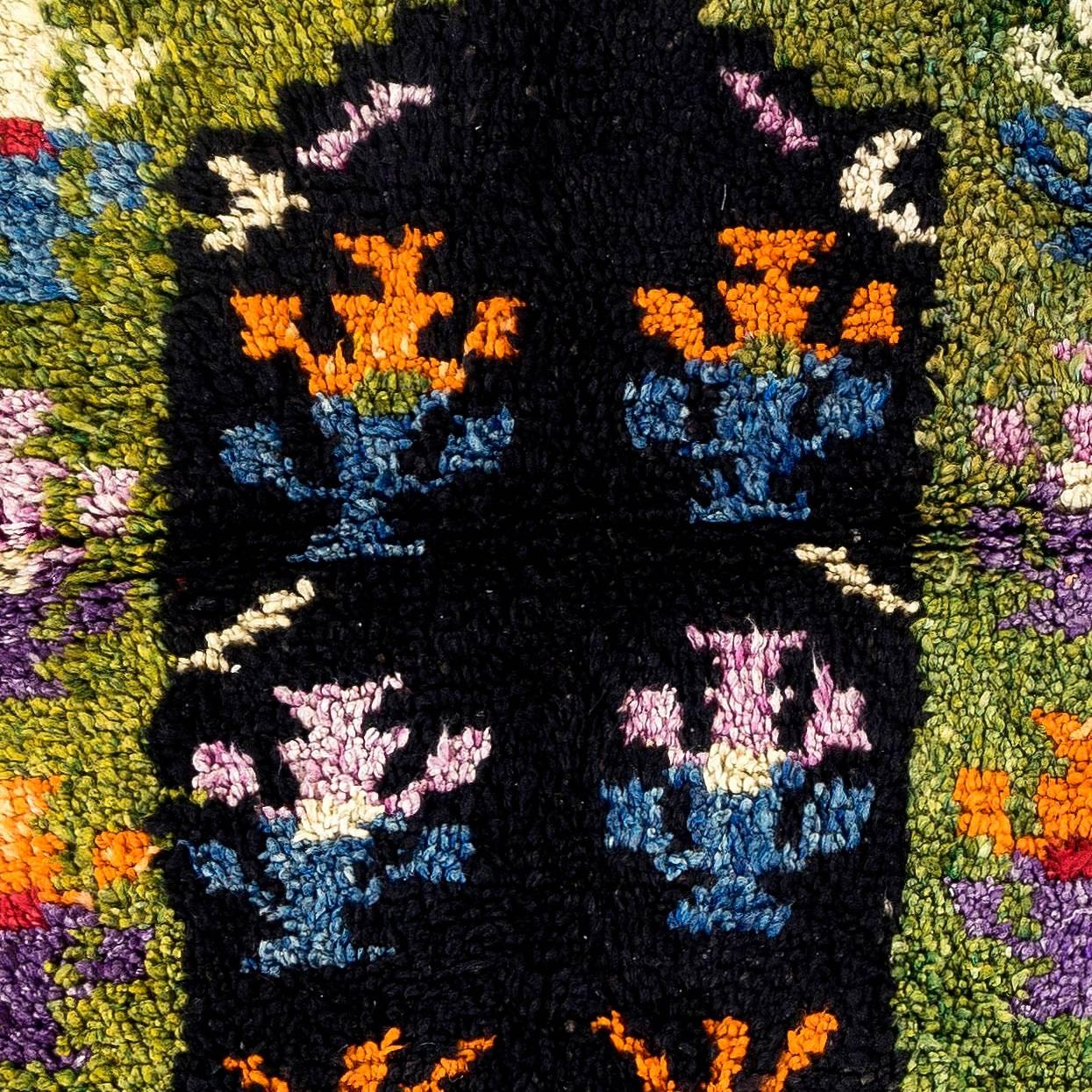 Hand-Woven Vintage One-of-a-Kind Tulu Rug with Striking Design in Bright Colors