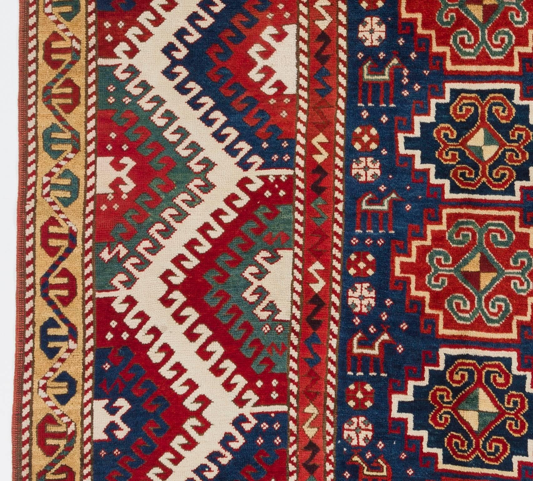 Hand-Knotted Remarkable Antique Caucasian Bordjalou Kazak Rug