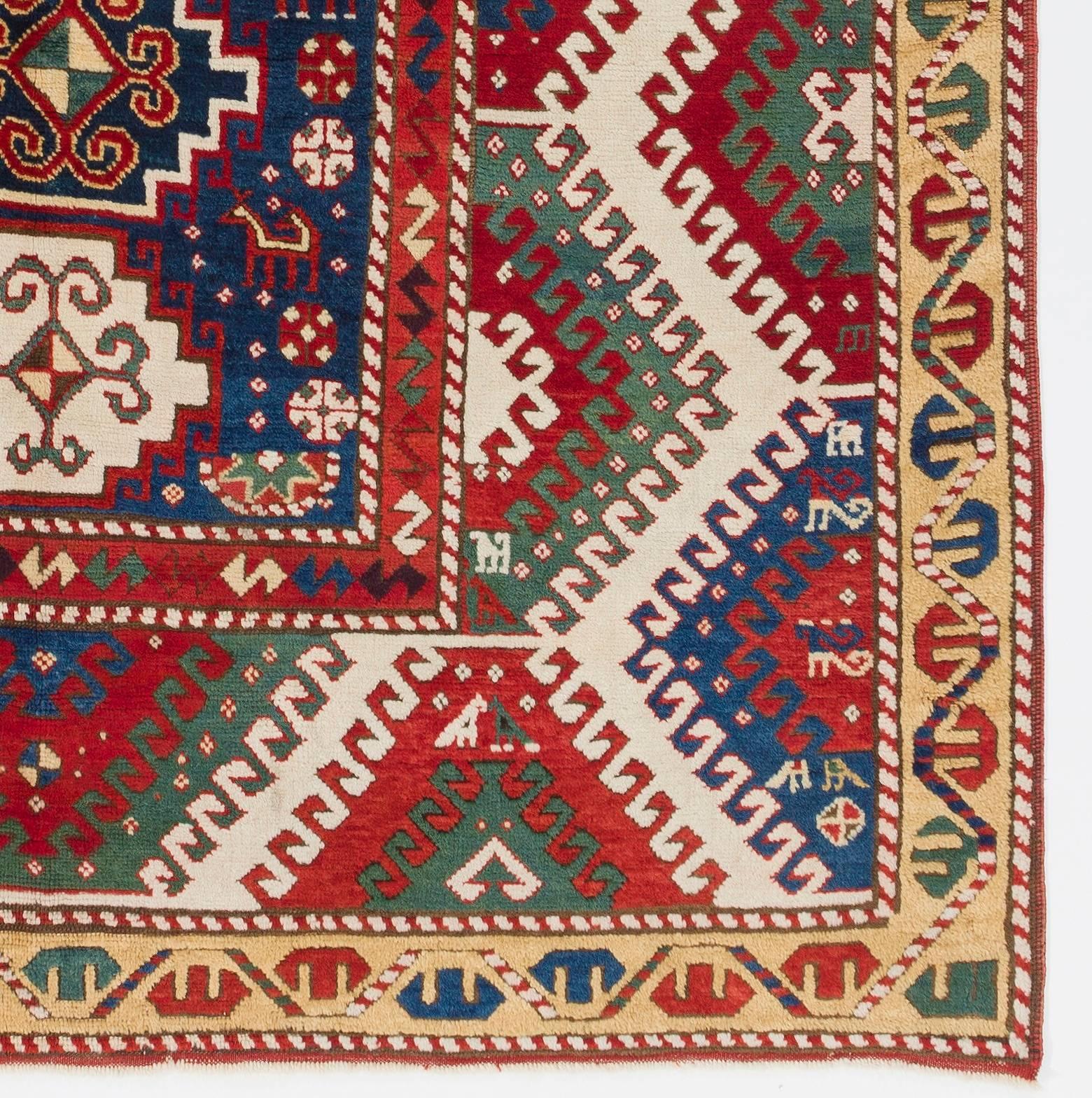 Remarkable Antique Caucasian Bordjalou Kazak Rug In Excellent Condition In Philadelphia, PA