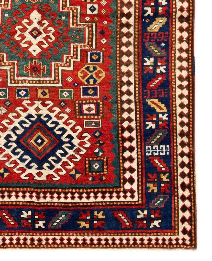 Hand-Knotted Antique Caucasian Kazak Rug