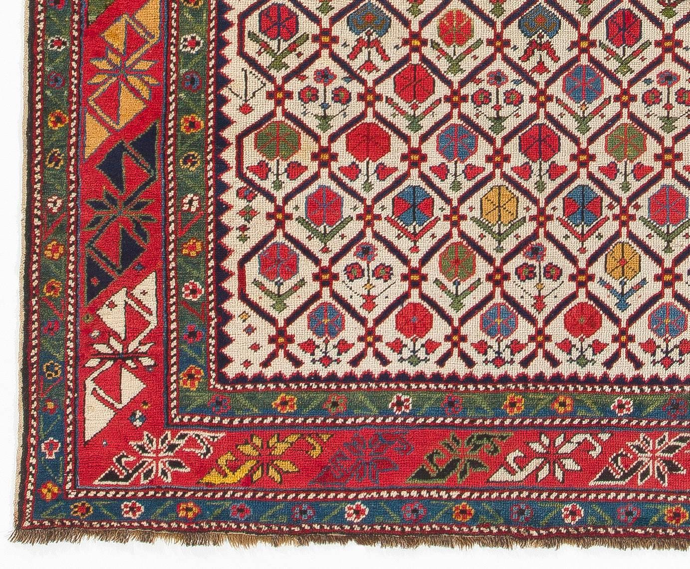 Antique Caucasian Shirvan prayer rug, circa 1850. 
Excellent condition, all original.
Some of the best colors we have seen in antique Shirvan rugs.