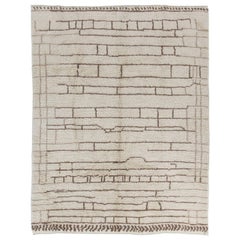 Tappeto moderno marocchino Shaggy fatto a mano in avorio, 100% lana naturale, personalizzato su richiesta.