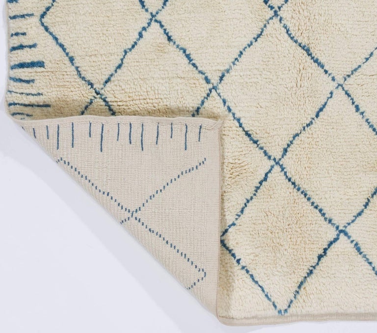5x8 Ft Moroccan Wool Rug in Ivory and Blue Colors. Custom Options Available For Sale at 1stDibs