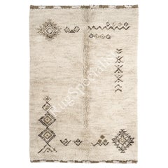 Handmade Moroccan Style Wool Rug with Tribal Geometric Motifs in Natural Tones