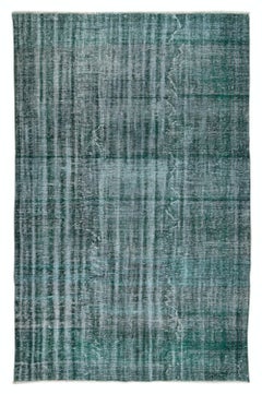 Tappeto Vintage Distressed 6x11 Ft fatto a mano di colore verde. Tappeto anatolico moderno