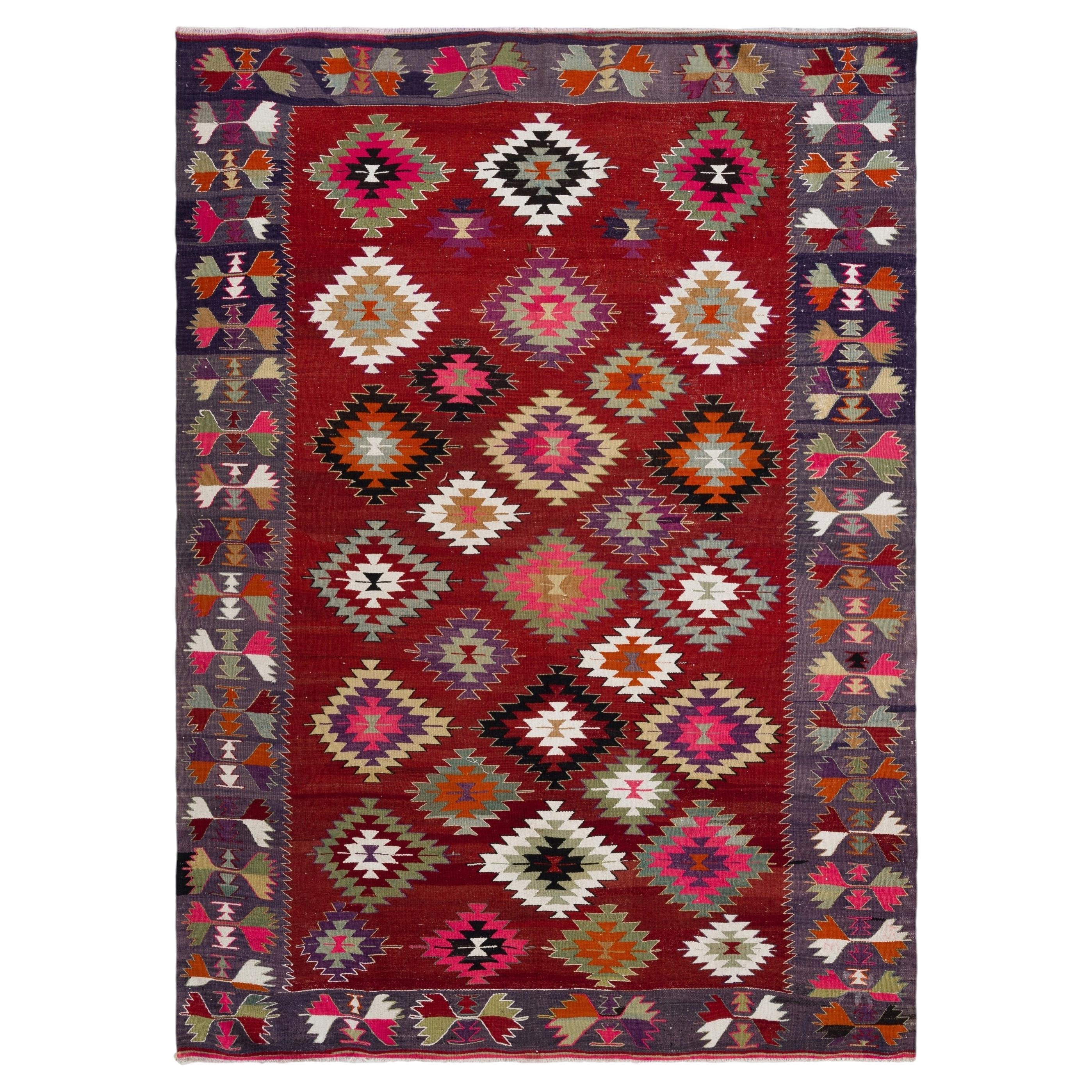 6.3x8.6 Ft Vintage Handmade Kilim. Flachgewebter türkischer Teppich. Bodenbelag aus Wolle